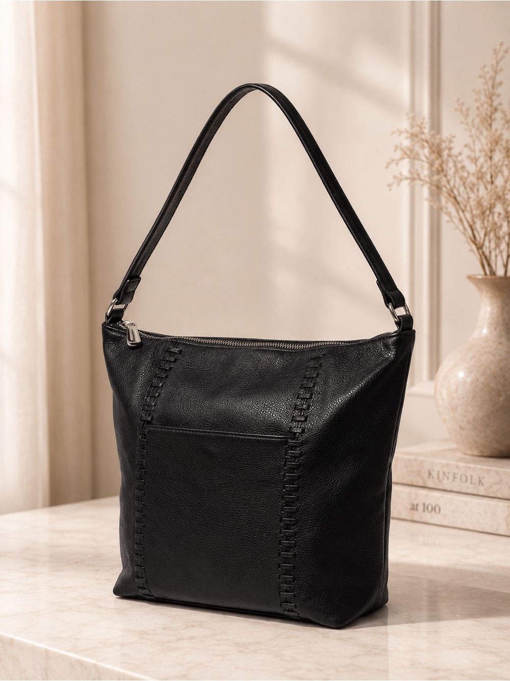 Tommy Bahama Black Leather Hobo Shoulder Bag Soft Slouchy Everyday purse - Picture 3 of 11